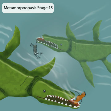 If our poops want to finally rest at the bottom of the sea, they must first avoid getting captured by underwater dinosaurs which lurk just below the oceans surface, waiting for fresh poops. Like the swift and graceful poop collecting birds of the sky, these are the giant poop collecting dinosaurs of the sea.